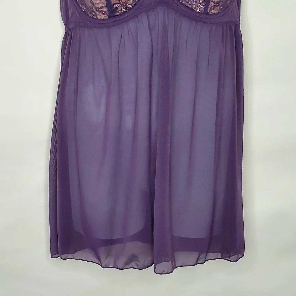 Adore Me Ella Sheer Lace Babydoll Top Size‎ 42C Purple Lined Cups Lingerie Layer